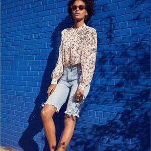 FRAME Sz S Voluminous Blouson-Sleeve
Floral Blouse